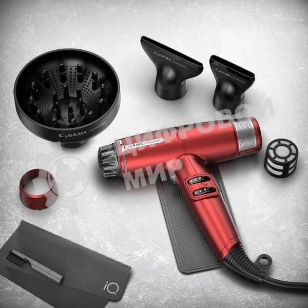 Фен GA.MA IQ LITE красный, 1600 Вт, компактный, ионизация