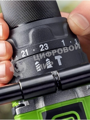 Дрель-шуруповерт аккумуляторная Greenworks GD24DD140 24V, 70/140Нм,Anti-kickback,2х4Ач,ЗУ,кор 3707607CUD