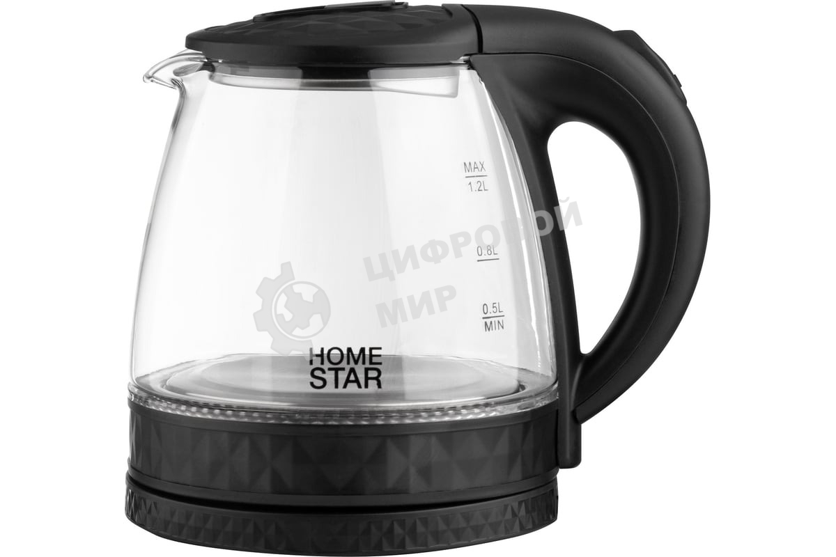 Чайник электрический Homestar HS-1053 1.2 л, стекло/пластик, черный
