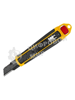 Нож Denzel 18 мм, сменное лезвие, SK4, корпус из ABS + TPR, торцевой зажим