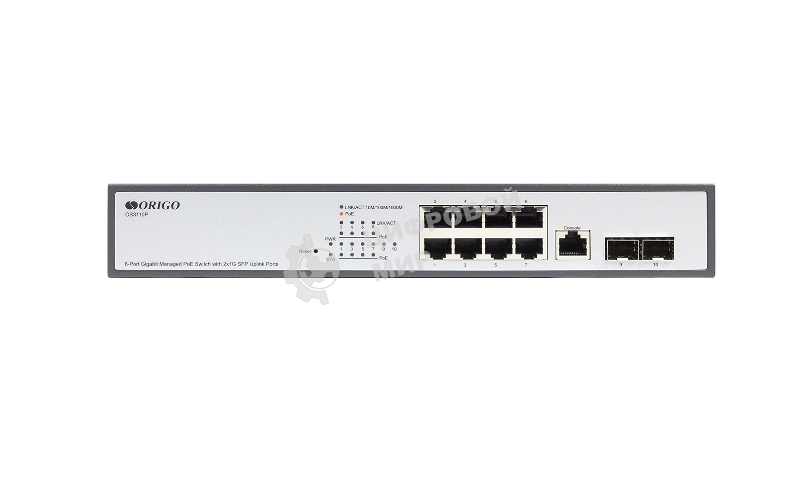 Коммутатор Managed L2 Switch 8x1000Base-T PoE, 2x1000Base-X SFP, PoE Budget 135W, RJ45 Console, 19