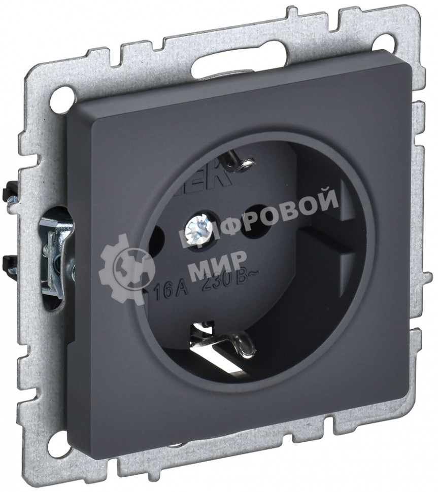 Розетка 1-местная IEK BRITE 16А РС11-1-0-БрГ с заземлением, без защитных шторок, 16А, графит