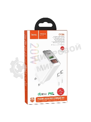 Сетевое зарядное устройство HOCO (6931474769824) C100Aaa 1USB+1Type-C 3.0A QC3.0 PD 20W, белый