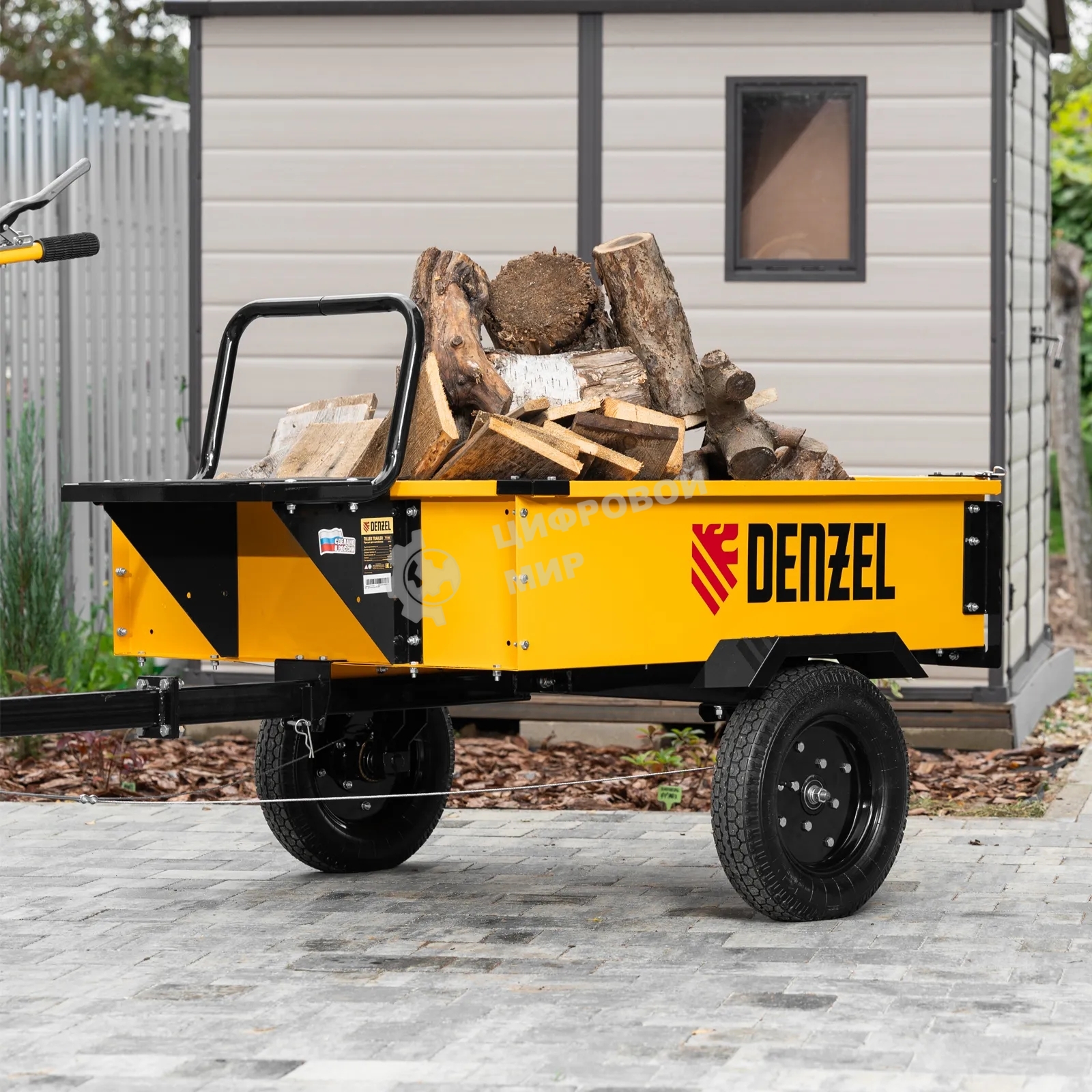Прицеп для мотоблока Denzel TT-500, оцинк., груз. 500 кг, рег. сцепка, колеса 4.00-10, в упаковке