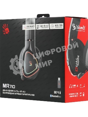 Гарнитура Bloody MR710 чёрный, беспроводная + проводная, Bluetooth, до 44 ч, подсветка