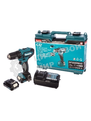 Дрель-шуруповерт Makita DF333DWAE, 12 В, 2 Ач, 30 Нм, щеточный