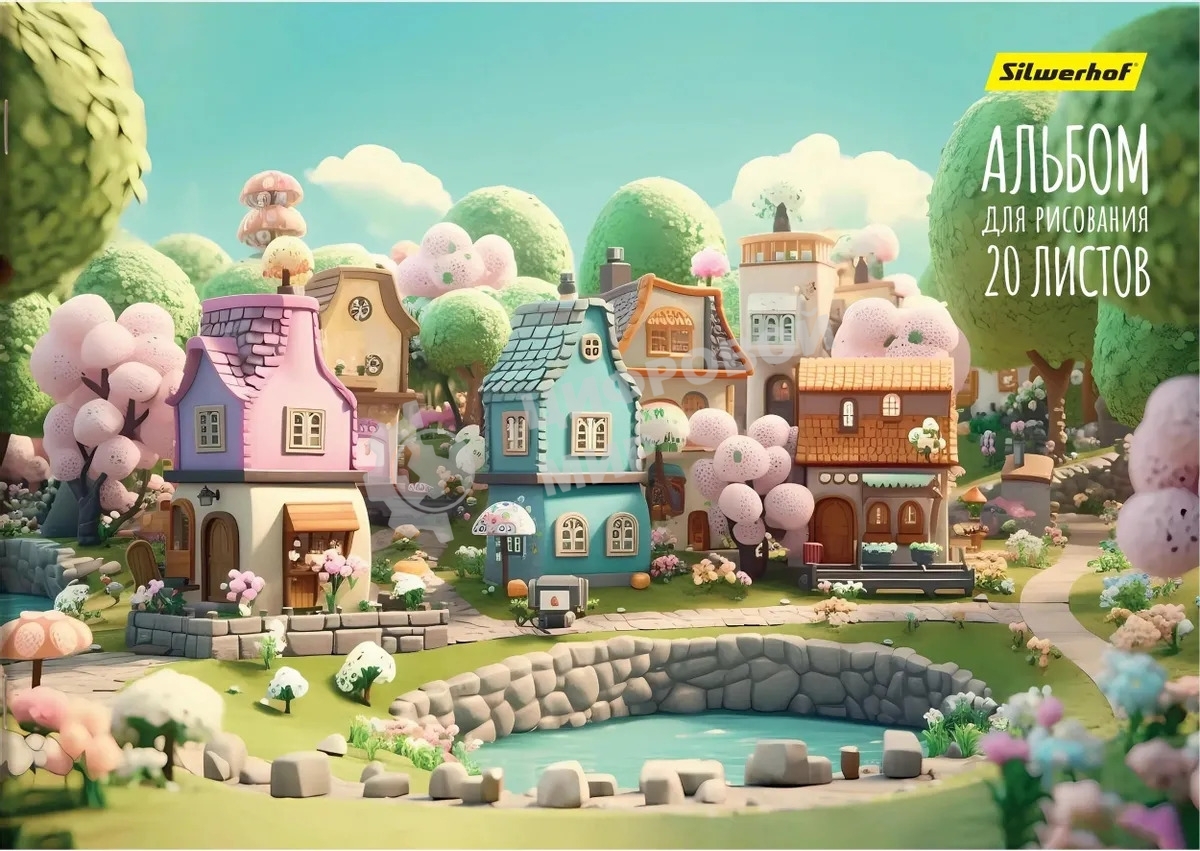 Альбом для рисования Silwerhof 20 л. A4 Сказочный мир 4 дизайна, картон скрепка