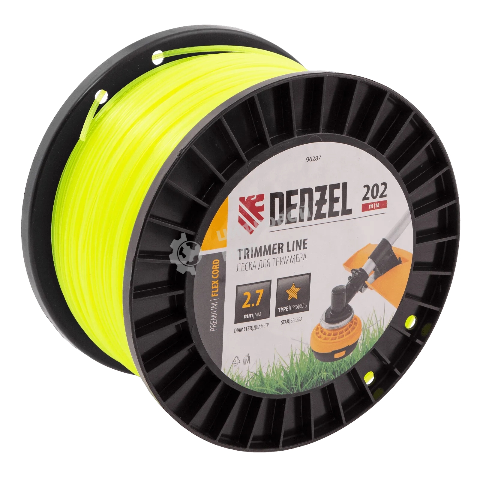 Леска для триммера Denzel звезда, 2,7мм х 202м, на DIN катушке FLEX CORD