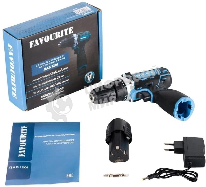 Дрель-шуруповерт FAVOURITE ДАБ 1201, 12 В, 2 Ач, 22 Нм, бесщеточный