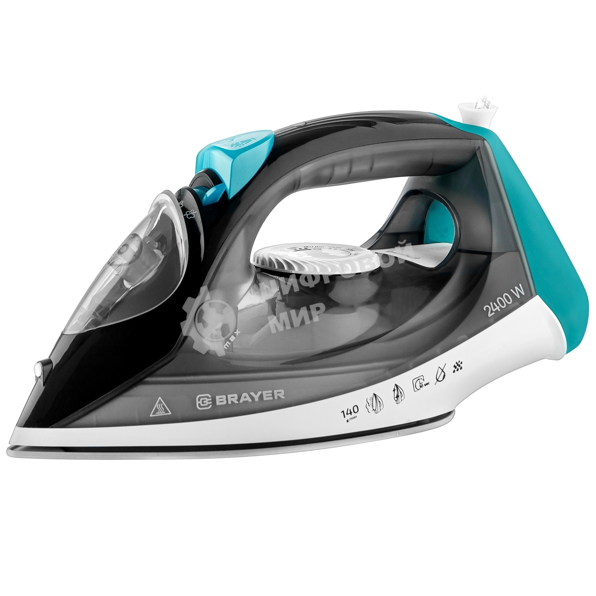 Утюг BRAYER BR4008 серый/зеленый, 2400 Вт, 25 г/мин, 140 г/мин, 330 мл