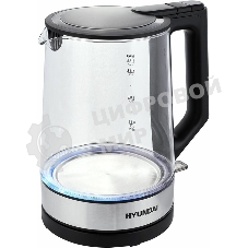 Чайник электрический Hyundai HYK-G8808 1.7 л, 2200 Вт, черный/серебристый корпус: стекло