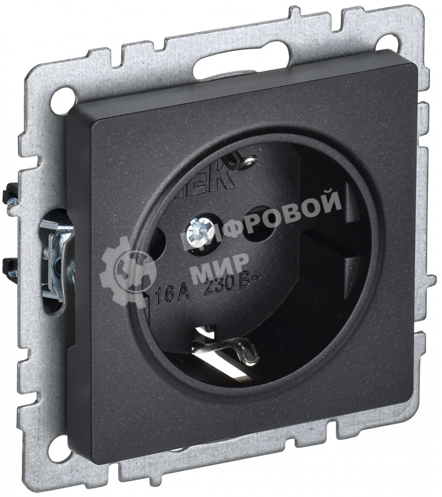 Розетка 1-местная IEK BRITE РС14-1-0-БрЧ (BR-R14-16-K02) с заземлением, с защитными шторками, 16А, черный