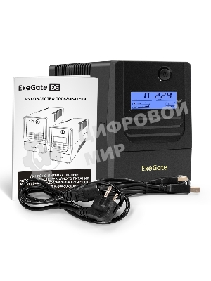 Источник бесперебойного питания ExeGate Smart LB-650.LCD.AVR.4C13.USB (650VA/390W, LCD, AVR, 4*C13, USB, батарея 12V 7Ah, черный)