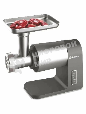 Мясорубка электрическая Sakura SA-6425G Premium серый, 2400 Вт, 2.5 кг/мин, реверс, защита от перегрузки, металлический лоток, насадки - 5