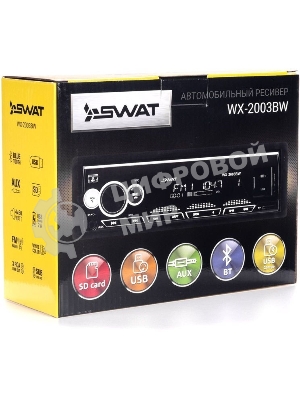 Автомагнитола SWAT WX-2003BW, 1 DIN, Bluetooth, USB Type-A, AUX