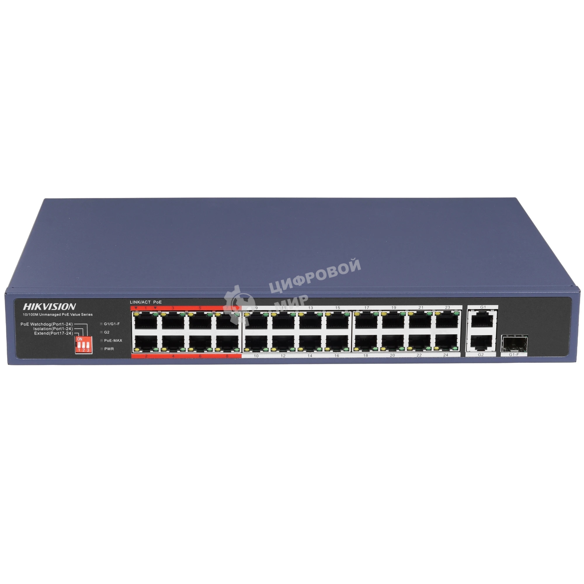 Коммутатор Hikvision DS-3E0326P-E/M(C), 24×100 Мбит/с PoE + 1×100 Мбит/с + 1×1 Гбит/с SFP, неуправляемый
