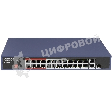 Коммутатор Hikvision DS-3E0326P-E/M(C), 24×100 Мбит/с PoE + 1×100 Мбит/с + 1×1 Гбит/с SFP, неуправляемый