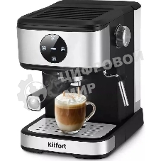 Кофеварка рожковая Kitfort КТ-7224 нержавеющая сталь/черный, исп. кофе - молотый, 1.5 л, 1100 Вт, 15 Бар.