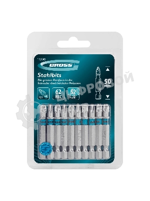 Бита Gross PZ3х50 мм, сталь S2, шестигр., 10 шт.