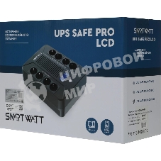 Источник бесперебойного питания SMARTWATT UPS SAFE PRO LCD 1000 черный 1000/600 ВА/Вт, напольный/настенный, линейно-интерактивный, LCD дисплей, Shuko CEE7/4 - 8 шт. (4 шт. с резервным питанием, 4 шт. - сетевой фильтр)