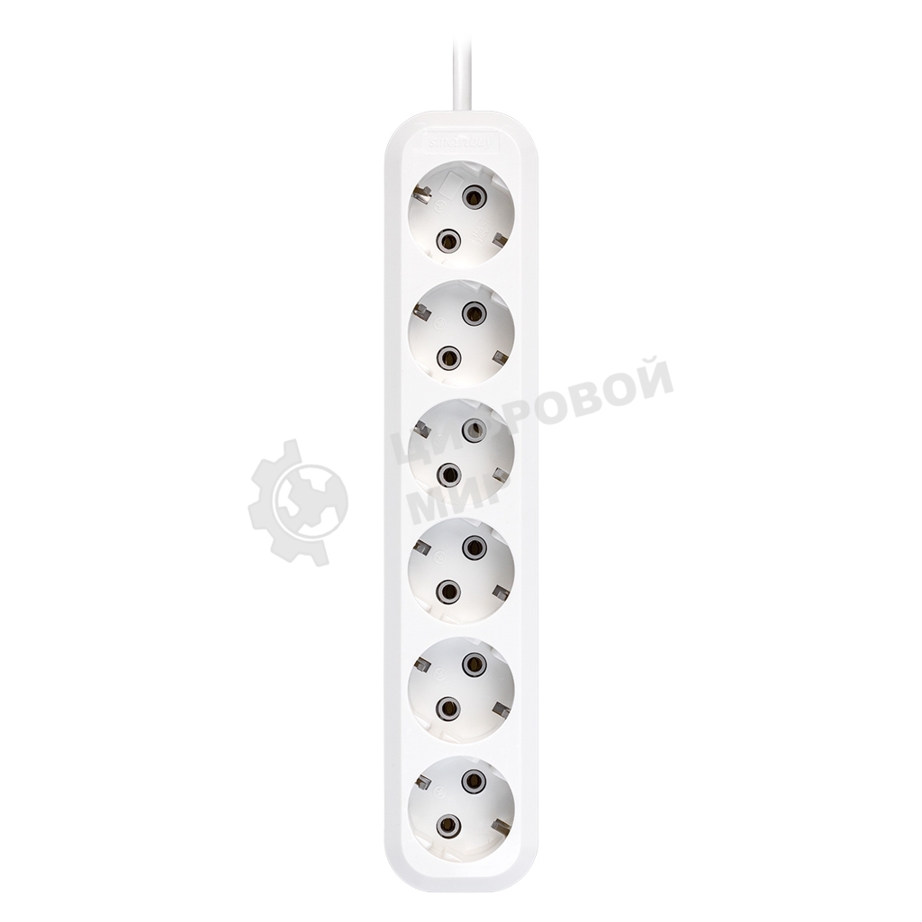 Удлинитель Smartbuy, 6 гнезд 10 метров 16А/3,5 кВт с заземлением ПВС 3х1,0 (SBE-16-6-10-Z)