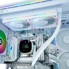 Система жидкостного охлаждения Thermalright Frozen Horizon 240 Digital (240мм, LED temp., White, ARGB/Fans: 2x120мм, 68.9CFM, 28.2dBA, 2000RPM/Pump height 53.2мм, Rad thickness 27мм/S: 1700, 1200, 1851, 115X, AM5, AM4)