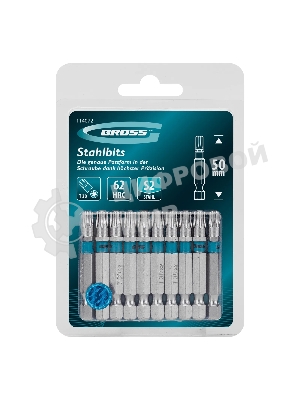 Бита Gross Torx 30х50 мм, сталь S2, шестигр., 10 шт.