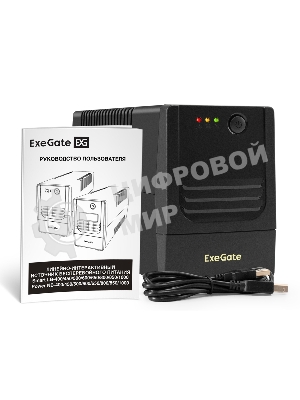 Источник бесперебойного питания ExeGate Power NB-850.LED.AVR.2SH.USB (850VA/510W, LED, AVR, 2*Schuko, USB, батарея 12V 9Ah, черный)