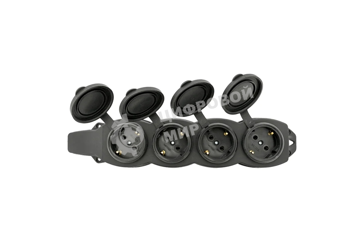 Розетка EKF RPS-020-16-230-44 PROxima четырехместная с защитными крышками каучуковая 230В 2P+PE 16A IP44