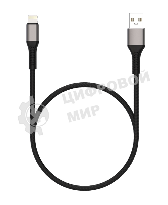 Дата-кабель Maxvi MC-21L USB-Lightning 2.4А, 1м, black-grey
