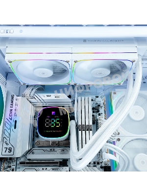 Система жидкостного охлаждения Thermalright Frozen Horizon 240 Digital (240мм, LED temp., White, ARGB/Fans: 2x120мм, 68.9CFM, 28.2dBA, 2000RPM/Pump height 53.2мм, Rad thickness 27мм/S: 1700, 1200, 1851, 115X, AM5, AM4)