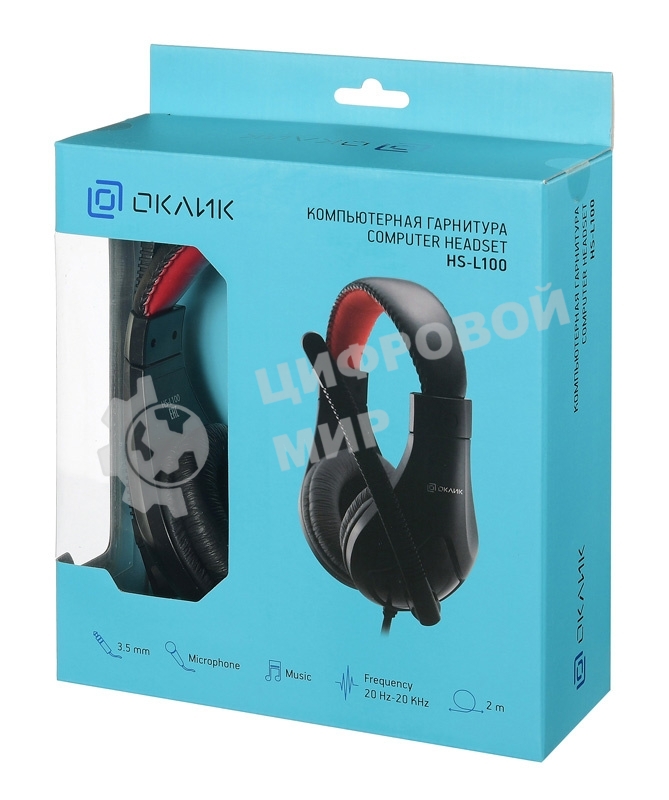 Гарнитура проводная с микрофоном Oklick HS-L100 черный/красный 2м мониторы оголовье (NO-530)