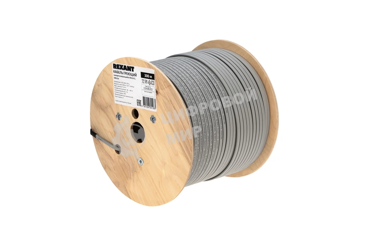 Кабель греющий (нагревательный) саморегулирующийся Rexant SRL16-2, неэкранированный, 16Вт/м, 0,9мм2/105м, 300м