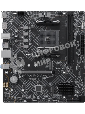 Материнская плата MSI PRO B550M-B, AM4, AMD B550, 2xDDR4 (до 64 ГБ), 4xSATA, 2xM.2 (PCIe 4.0/3.0), 1xPCIe 4.0 x16, 1xPCIe x1, 1xHDMI, 1xDP, 1x1Gb LAN, 4xUSB-A 5Gbps, 2xUSB-A 2.0, 1xPS/2, 3x3.5 мм, 7.1, чёрный, mATX