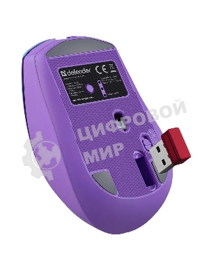 Мышь беспроводная Defender Mystery MM-301 фиолетовый, 1600 dpi, радиоканал, Bluetooth, USB, кнопки - 6