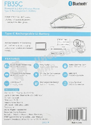 Мышь беспроводная A4Tech Fstyler FB35C серый/черный, 2000 dpi, радиоканал, Bluetooth, USB, кнопки - 6