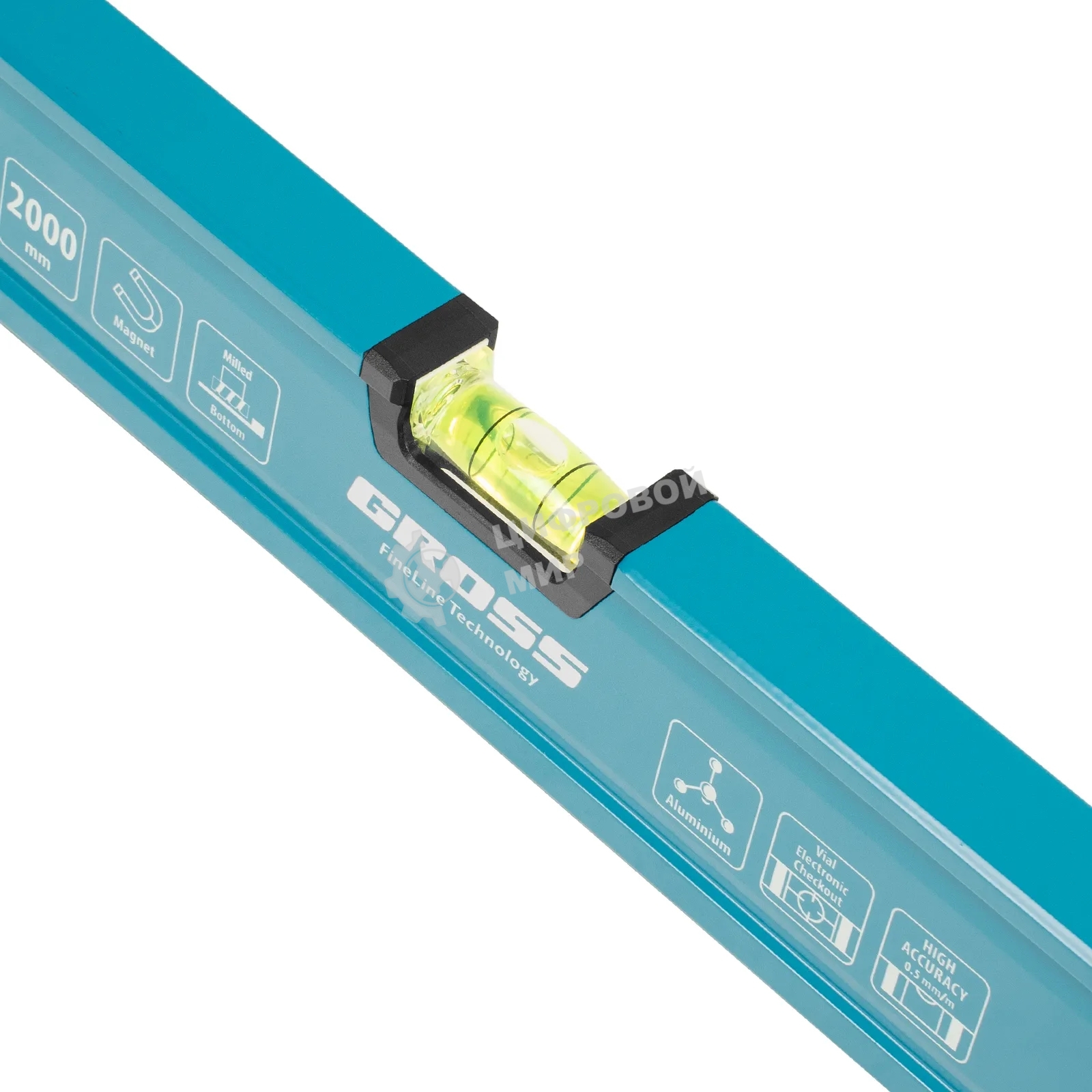 Уровень Gross 33656 алюминиевый, магнит., фрезерованный, 3 глазка, 0,5 мм/м, 2000 мм