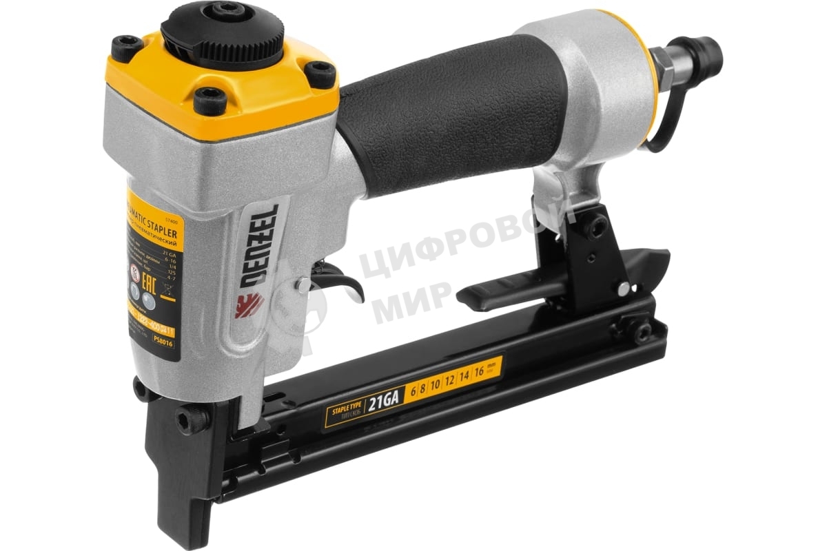 Степлер пневматический Denzel PS8016 для прямоугольных скоб 21GA от 6 до 16 мм