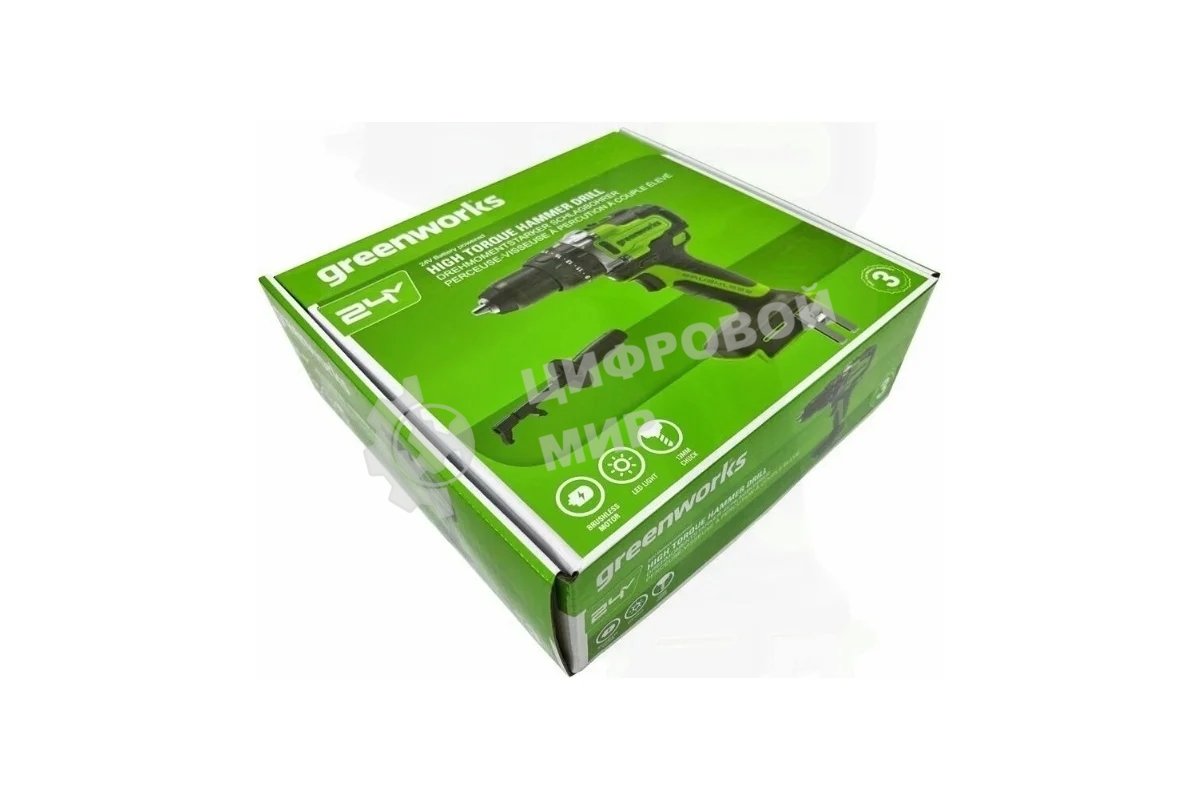 Дрель-шуруповерт аккумуляторная GREENWORKS GD24DD140, Аккумуляторная, 24В, Без АКБ и ЗУ