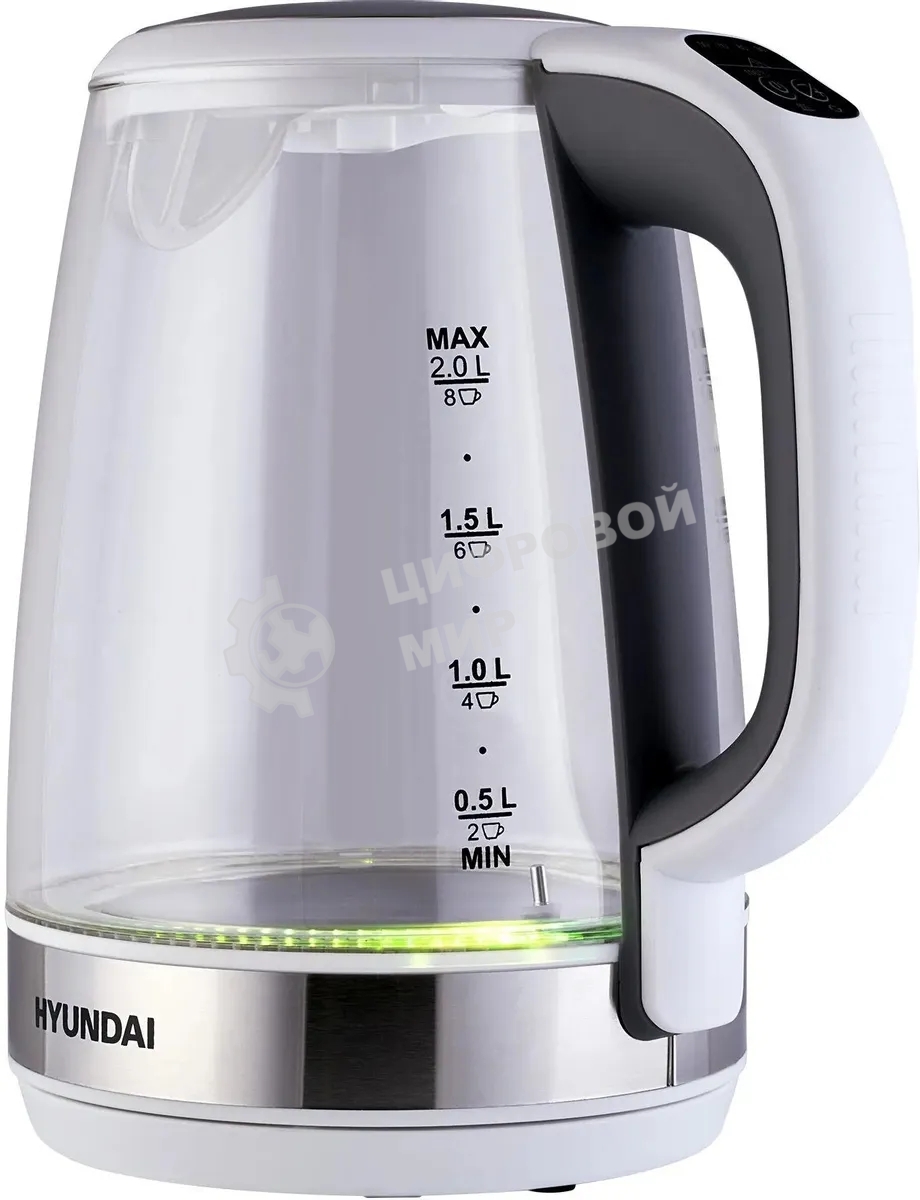 Чайник электрический Hyundai HYK-G8880 2 л, 2200 Вт, серый/серебристый корпус: стекло