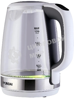 Чайник электрический Hyundai HYK-G8880 2 л, 2200 Вт, серый/серебристый корпус: стекло