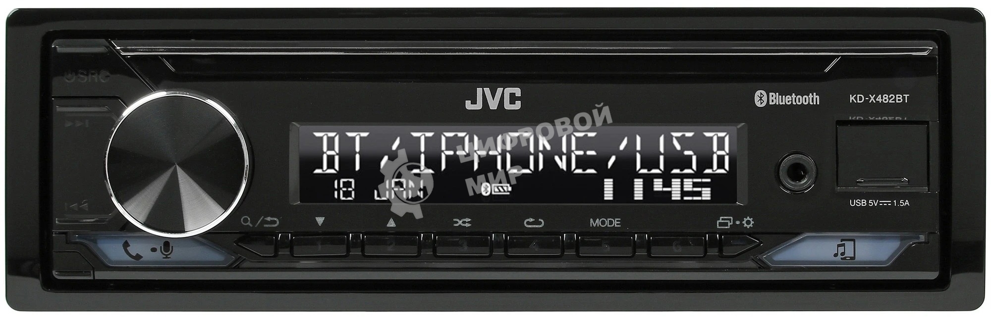 Автомагнитола JVC KD-X482BT, 1 DIN, Bluetooth, USB Type-A, AUX, съёмная панель