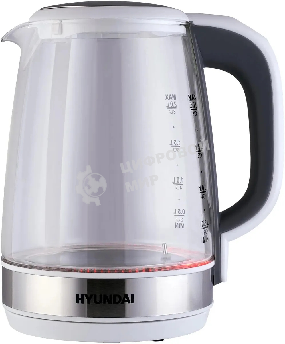 Чайник электрический Hyundai HYK-G8880 2 л, 2200 Вт, серый/серебристый корпус: стекло