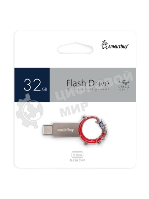 Флешка USB SmartBuy Metal Snake Dual (SB32GB3MSN), 32Gb, USB 3.0/3.1, R/W 75/30, серебристый/красный