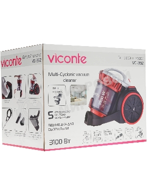 Пылесос Viconte VC-392 красный/черный, 600/3100 Вт, уборка сухая, пылесборник контейнер 2.2 л