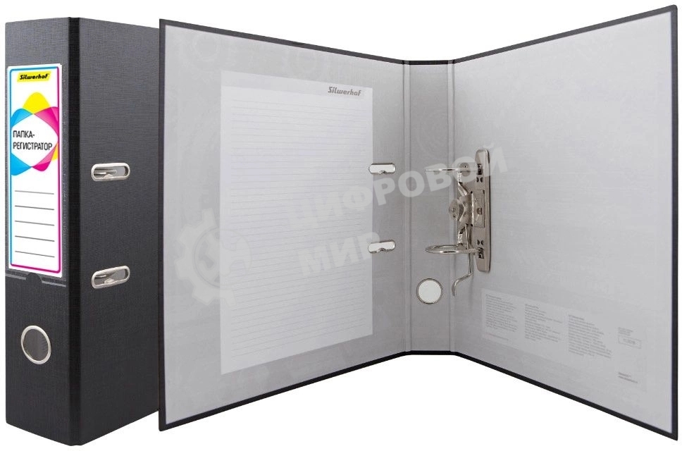 Папка-регистратор Silwerhof A4 75мм ПВХ/бумага черный без. окант. сборная (упак.:2шт)