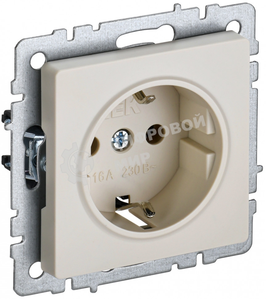 Розетка 1-местная IEK BRITE 16А РС14-1-0-БрКр с заземлением, с защитными шторками, 16А, бежевый