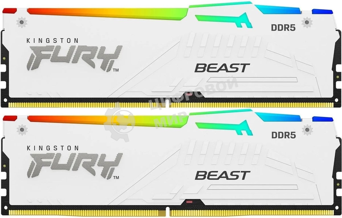 Оперативная память Kingston Fury Beast, DDR5, 32Gb (2x16Gb), 5600MHz, CL40, DIMM, с радиаторами, RGB, белый