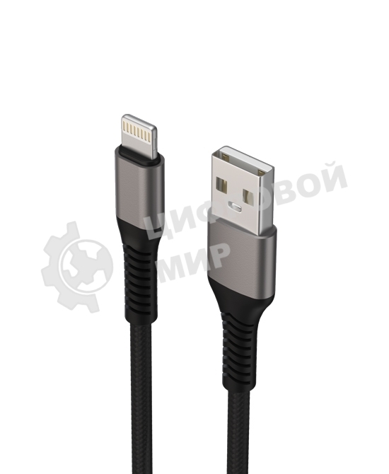 Дата-кабель Maxvi MC-21L USB-Lightning 2.4А, 1м, black-grey