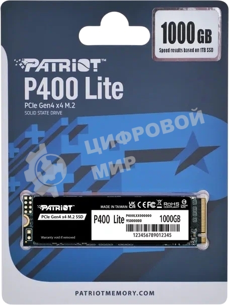 Накопитель SSD Patriot SSD P400 Lite 1Tb M.2 2280 NVMe PCle 4.0 x4 R3500/W2700 TbW 560Tb 3D NAND with HS